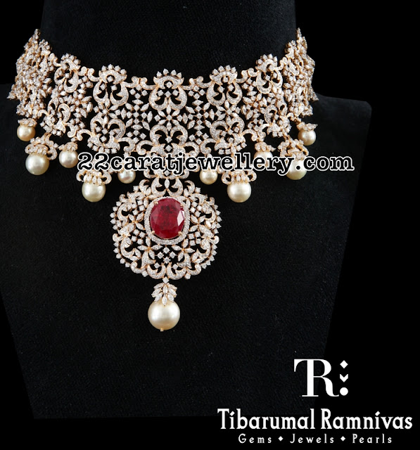 Broad Trendy Diamond Floral Choker by Tibarumal