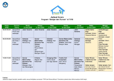 Jadwal Belajar dari Rumah TVRI