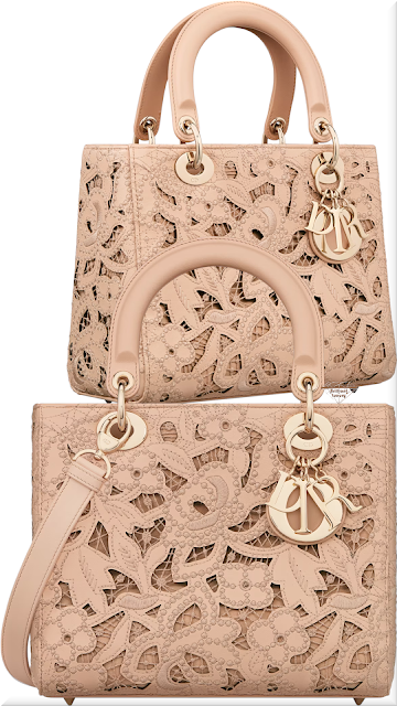♦Medium Lady Dior bag in sand pink calfskin and D-Lace embroidery with macramé effect #dior #ladydior #bags #pink #brilliantluxury