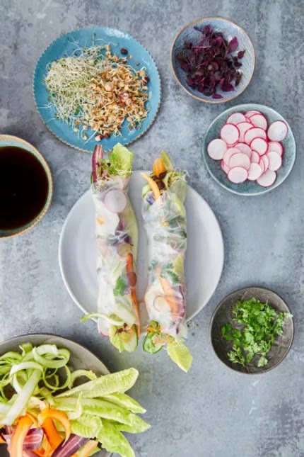 Full of life and colour, these beautiful vegan ‘stained glass’ rolls are a real celebration of amazing veg. You can prep the dips, pickle and veg in advance, but fry your tempura just before eating to keep it crisp. Insanely good Full of life and colour, these beautiful vegan ‘stained glass’ rolls are a real celebration of amazing veg. You can prep the dips, pickle and veg in advance, but fry your tempura just before eating to keep it crisp. Insanely good