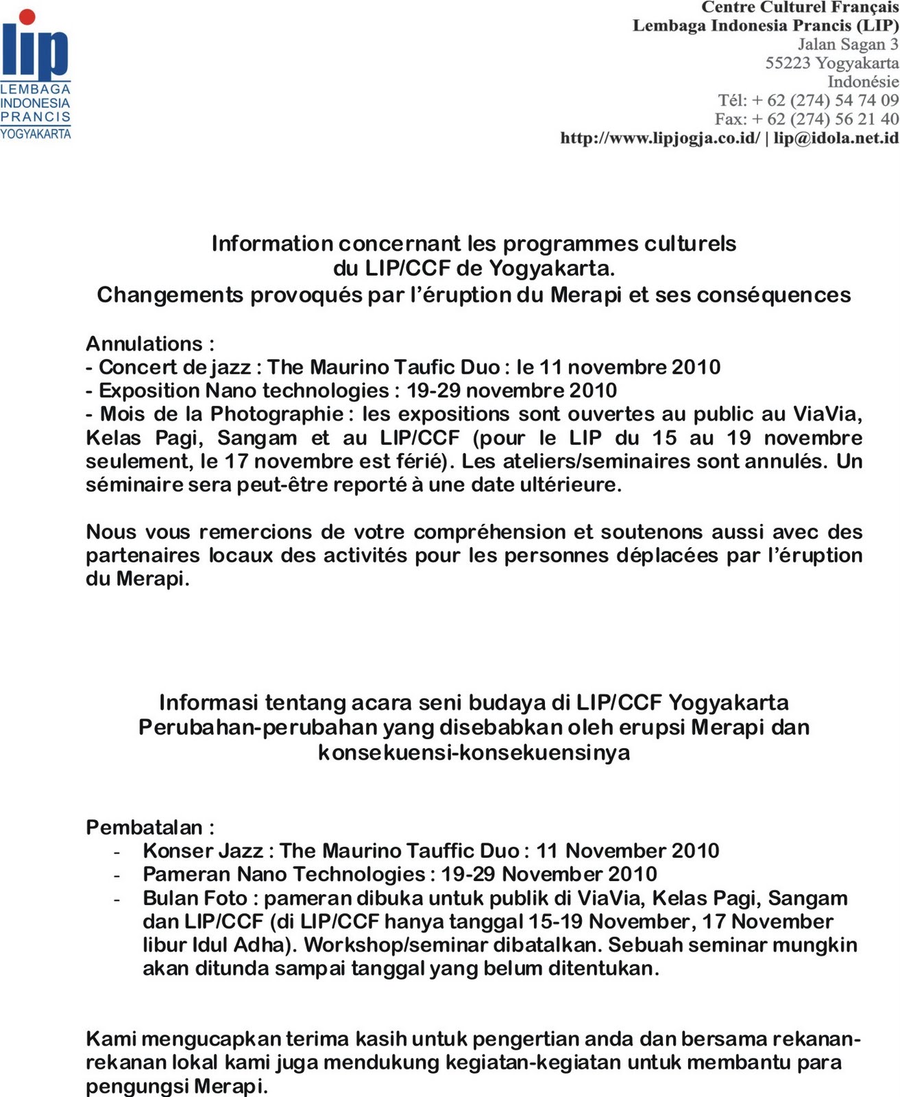 CHANGEMENTS EN RAiSON DE L ERUPTiON DU MERAPi