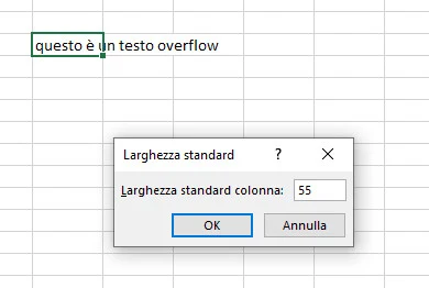 Larghezza predefinita colonna excel