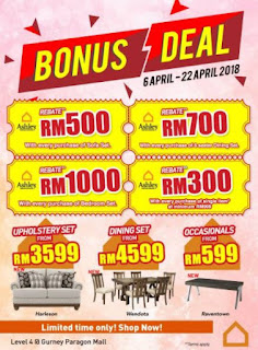 Ashley Home Store Penang Bonus Deal at Gurney Paragon Mall (6 April - 22 April 2018)