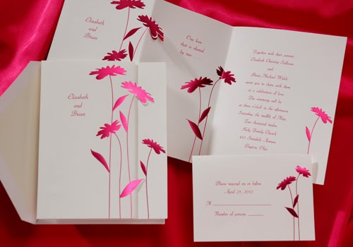 Hot Pink Daisies Wedding Invitations at The Purple Mermaid