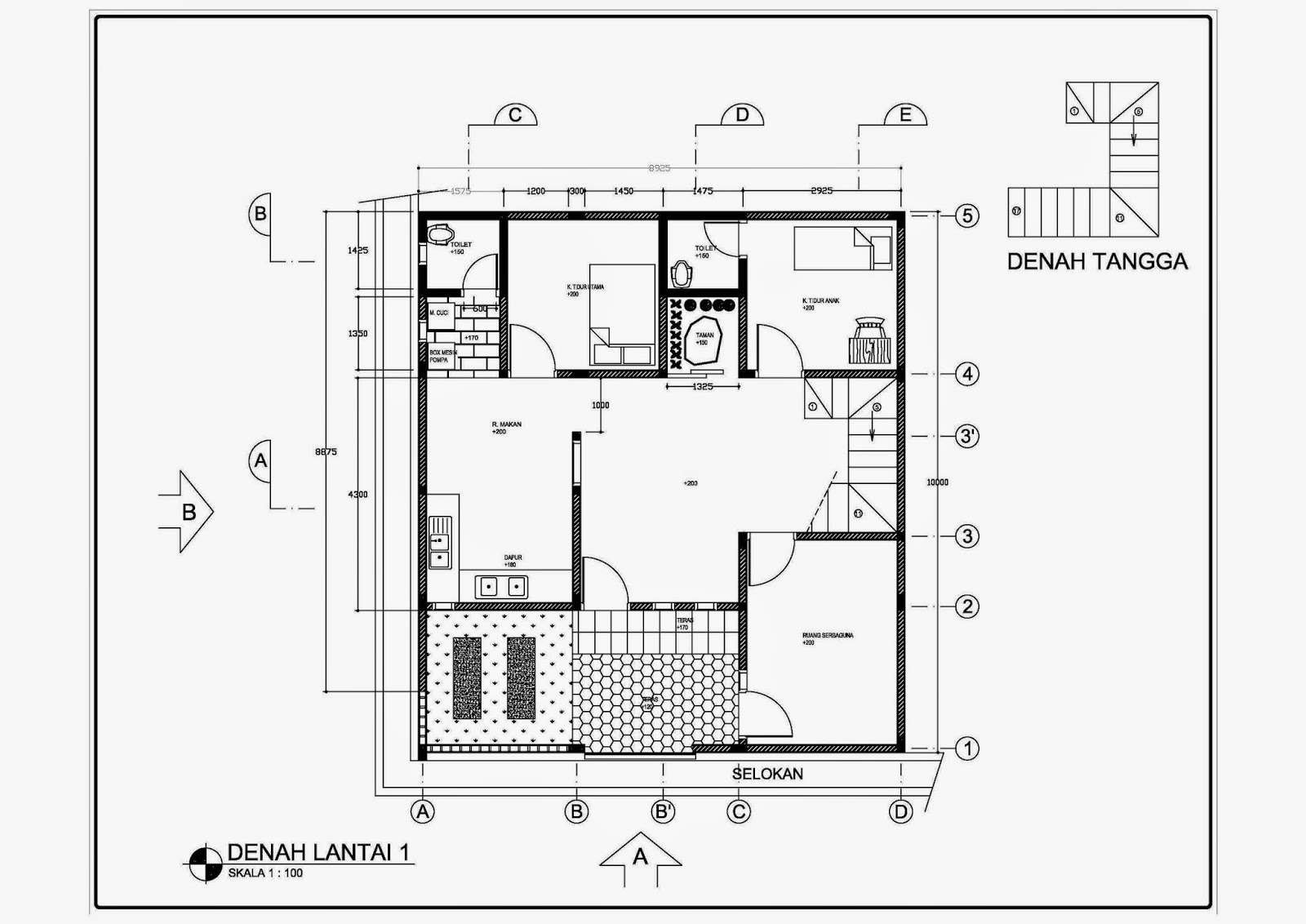 Denah Rumah Huk. denah rumah minimalis modern 1 lantai 3 