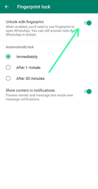 how to enable WhatsApp fingerprint lock on Android