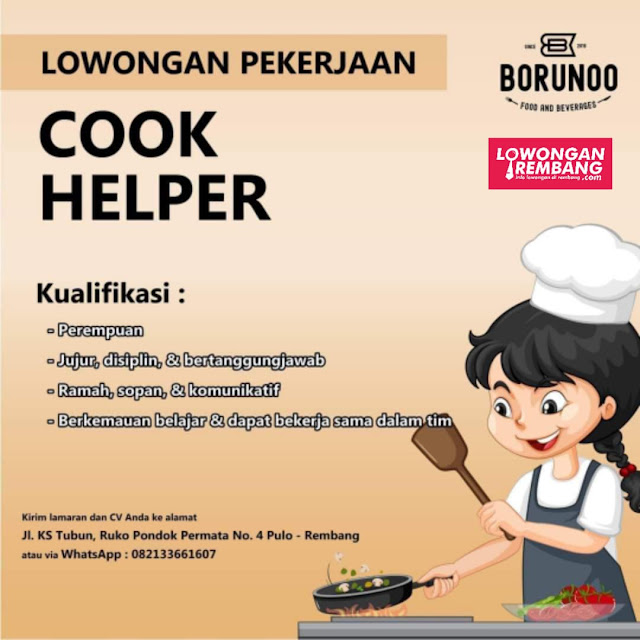 Lowongan Kerja Cook Helper Borunoo Food And Beverages Rembang