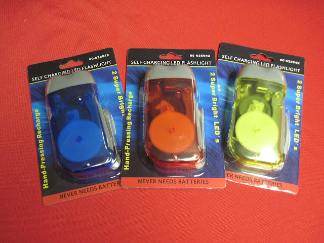 Manual recharging flashlights for Operation Christmas Child shoeboxes.