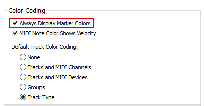 Color Coding Section of Pro Tools Display Tab