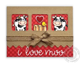 Sunny Studio Stamps Miss Moo Cow Love Themed Card (using Window Trio Squares, Ric Rac Borders and Loopy Letters Dies + Classic Gingham Paper)