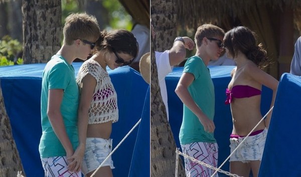 selena gomez and justin bieber kissing hawaii. justin bieber and selena gomez