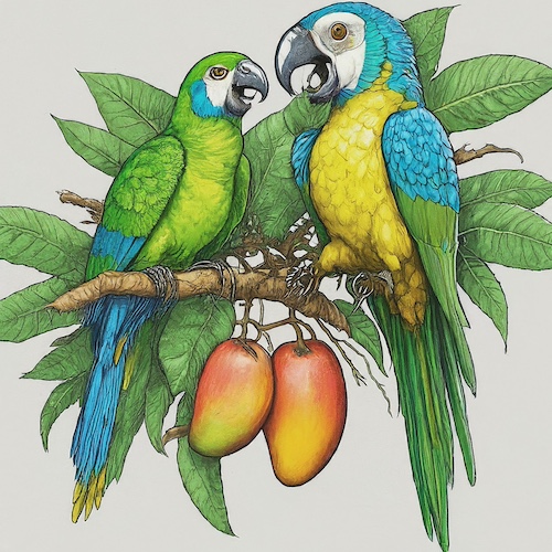 Parrots Chatting in water colour painting