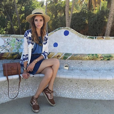 Chiara Ferragni of The Blond Salad in Aquazzura Belgravia Flat Lace Up Espadrille Sandals