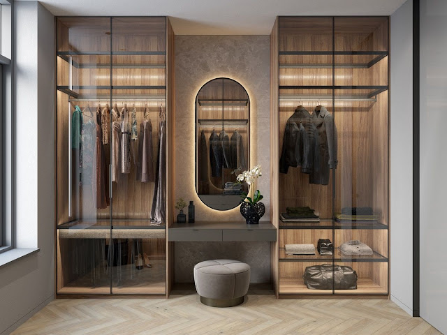 4. Mirrored Wardrobe That Double Up as a Dressing Unit