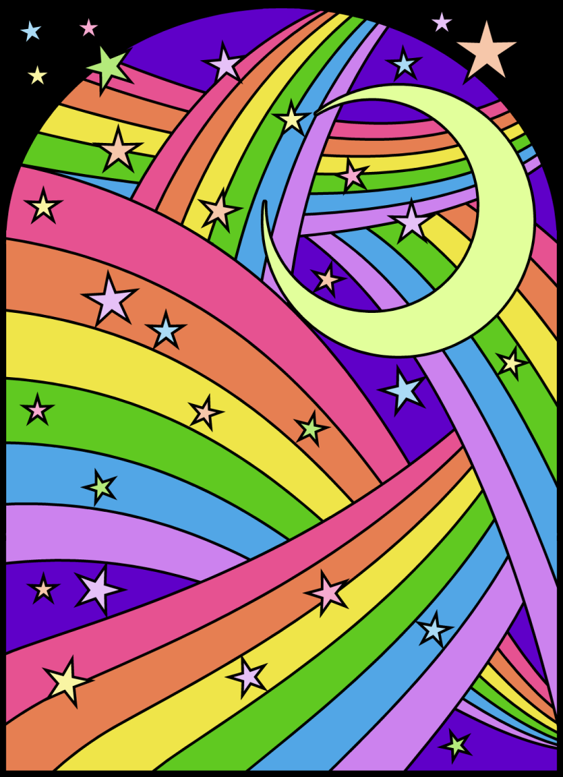 Rainbow, stars and moon coloring page