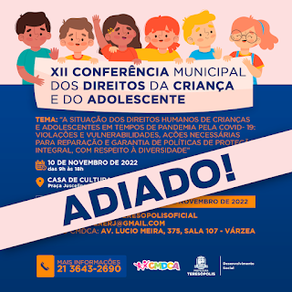 XII Conferência dos Direitos da Criança e do adolescente é adiada