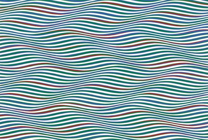 Бриджит Райли   -  Красные, зеленые и синие  кривые 