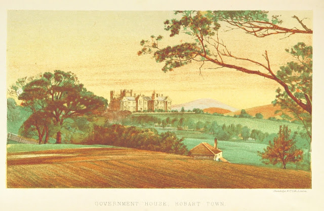 Colour Plate Print from 1871 of the Government House in Hobart Town