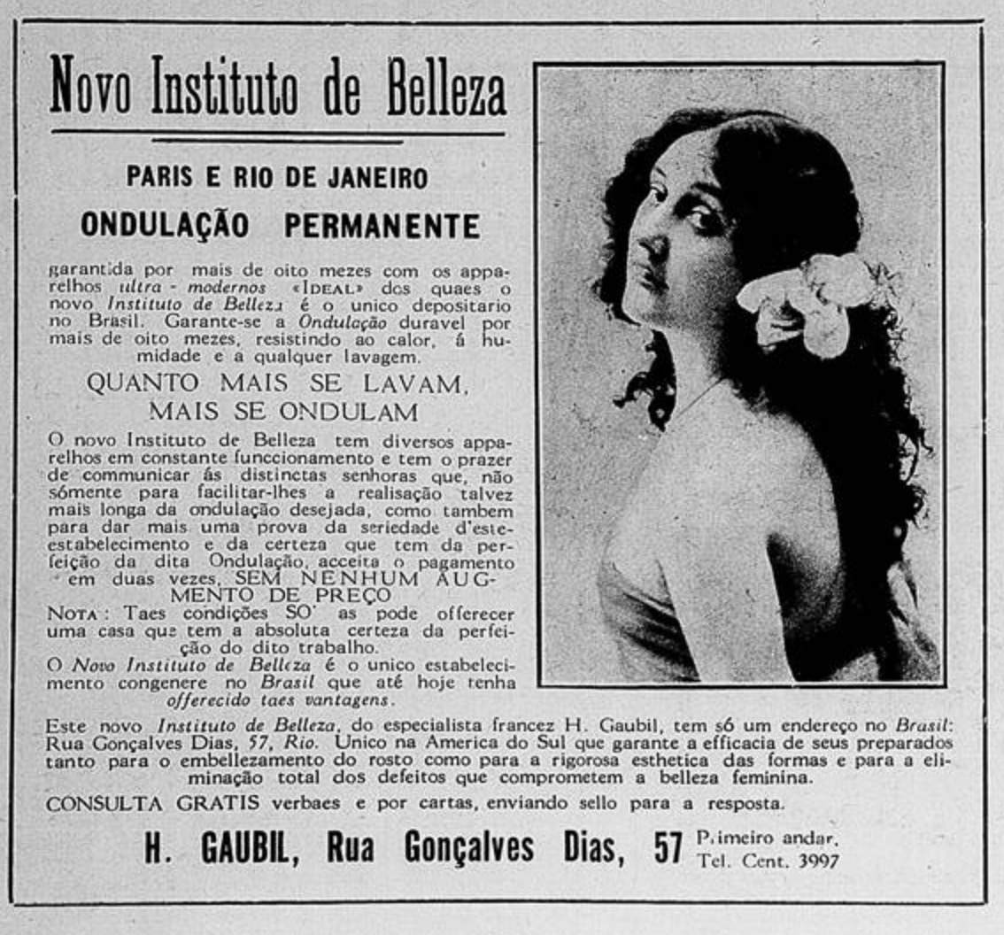 Propaganda antiga veiculada em 1923 promovendo um novo Instituto de Beleza no Rio de Janeiro