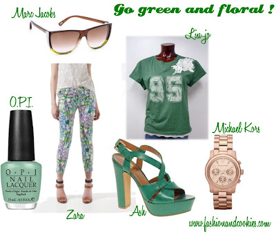 Zara floral pants, green outfit