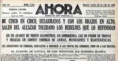 El periodico Ahora informa la rendición del Alcazar de Toledo