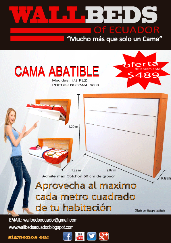  Cama Abatible Metropoli 1/2 plazas