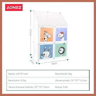 Lemari Anak Portabel Aonez Wardrobe 2 Kolom 4 Pintu