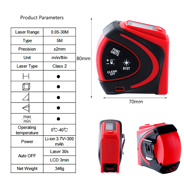 Laser Digital Tape Measure 30M Rangefinder With 5M Measuring Tape LED Backlight Laser Distance Meter Optical Instrument 