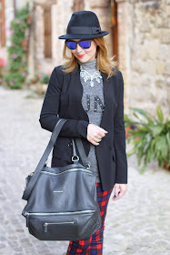 plaid pants, h&m fedora hat, givenchy pandora, oakley, fashion and cookies, fashion blogger