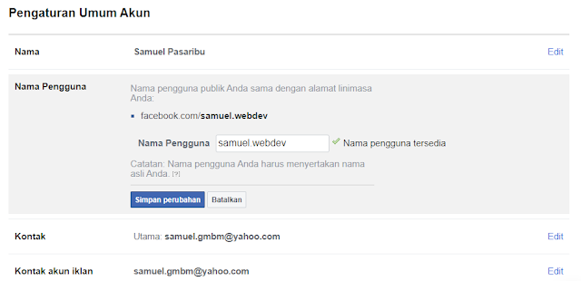 Mengganti URL Halaman Facebook