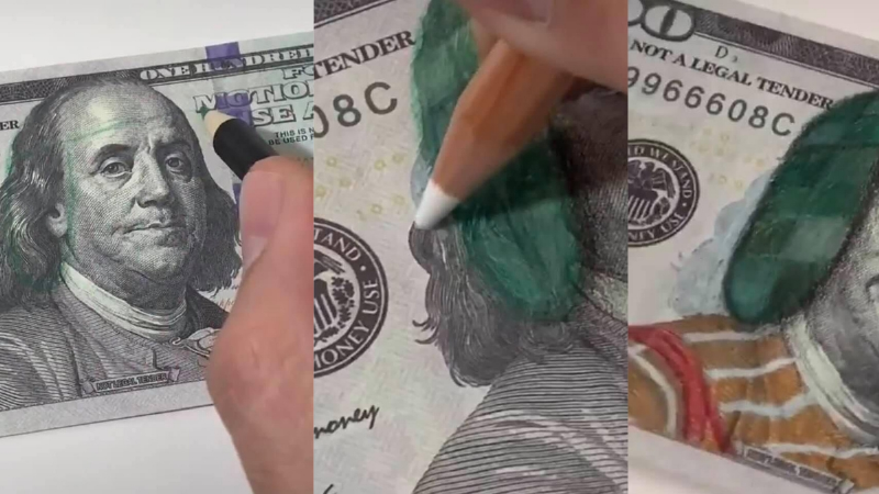 Intervino un billete de100 dólares, dibujó al CHAVO DEL 8 en el frente y se convirtió en VIRAL