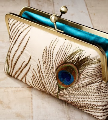 Silk Peacock Feathers Luxury Clutch Purse