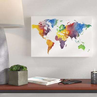 Watercolor Map Of The World silhouette by artist Irina Sztukowski 