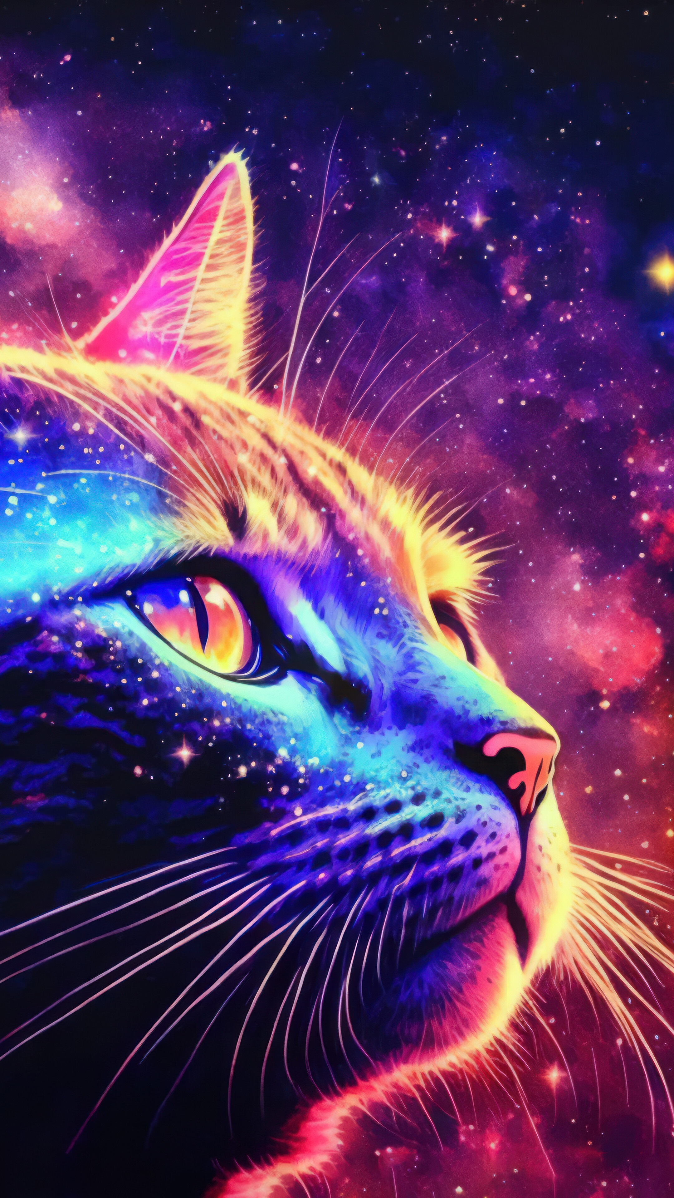 Cat Colorful Background Art 4K Android Mobile Phone