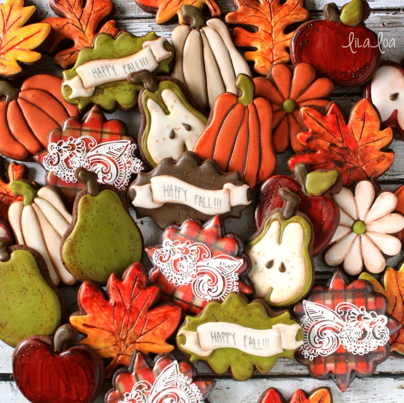 decorated pear sugar cookies for fall or Thanksgiving