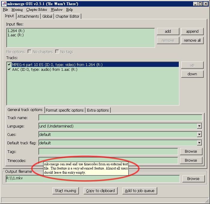 MKVToolnix mkvmerge GUI Timecodes