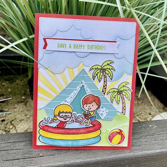 Sunny Studio Stamps: Kiddie Pool Customer Card by Syl