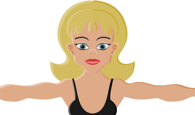 Detail colored image of the bikini woman's head with the sides of the character mirrored and the shadow adjusted.