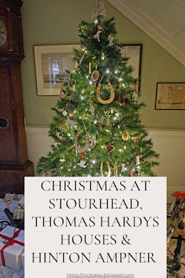 Pinterest graphic of the post featuring one of the Christmas Trees at Stourhead, with the text box saying "Christmas at Stourhead, Thomas Hardys House & Himpton Ampner" and in small text "https://nicbakes.blogspot.com"