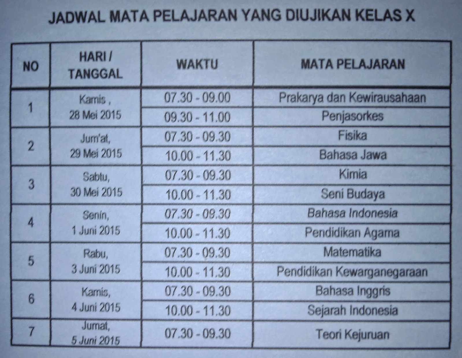 Jadwal Ulangan Kenaikan Kelas Tahun Pelajaran 2014 2015