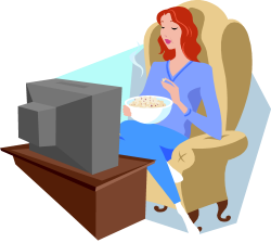 femme qui mange du pop-corn en regardant la télévision (dessin)