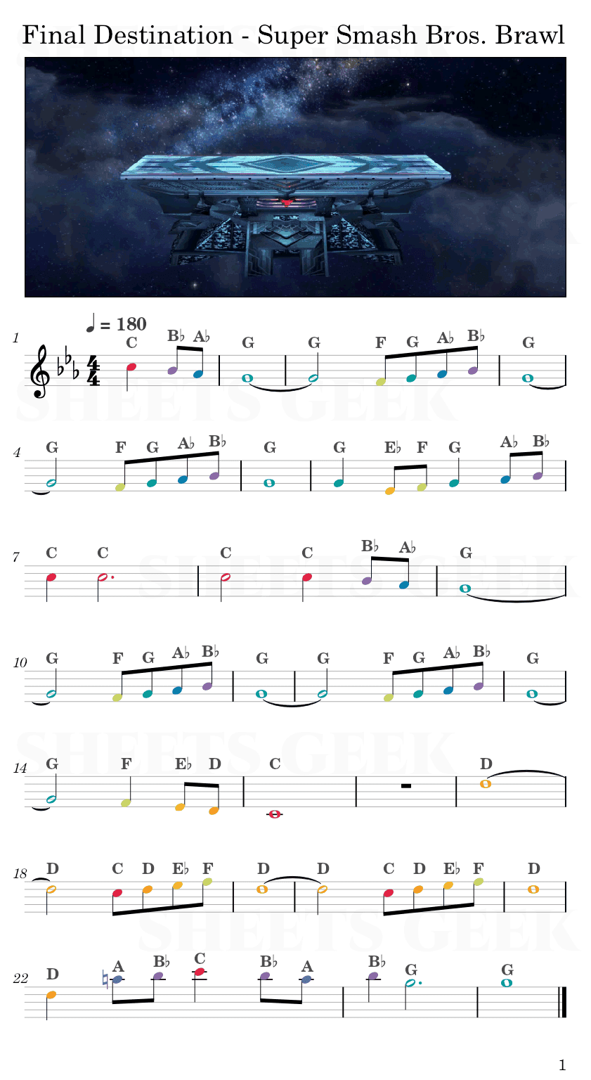 Final Destination - Super Smash Bros. Brawl Easy Sheet Music Free for piano, keyboard, flute, violin, sax, cello page 1