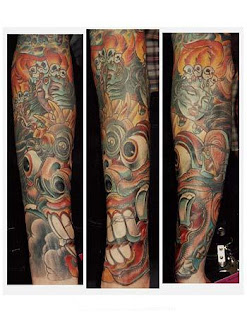 Japanese Mask Tattoo Sleeve Design