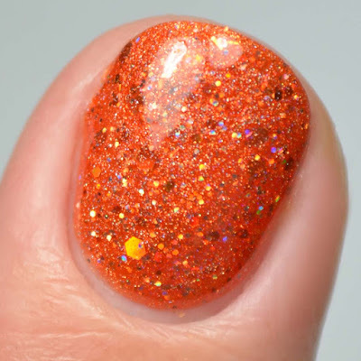 orange holographic nail polish close up swatch