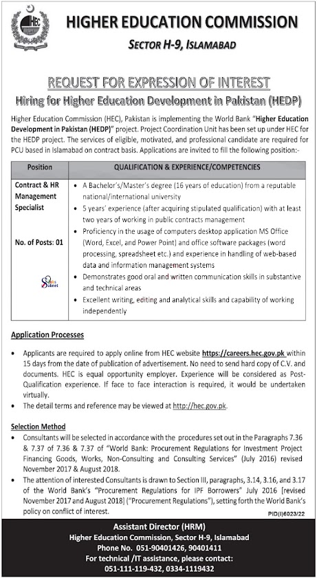 Higher Education Commission HEC Jobs 2023 Advertisement
