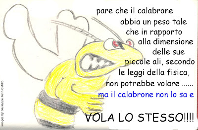 Pare che il calabrone abbia un peso tale che in rapporto alla dimensione delle sue piccole ali, secondo le leggi della fisica, non potrebbe volare ..... ma il calabrone non lo sa e   VOLA LO STESSO!!!!!! 