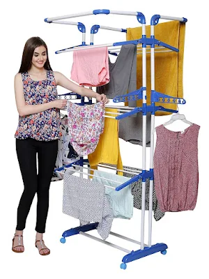 Foldable 3 tier rolling collapsible clothes drying rack