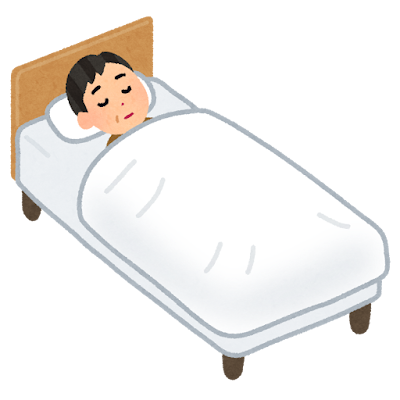 ベッドで寝る人のイラスト（中年男性）