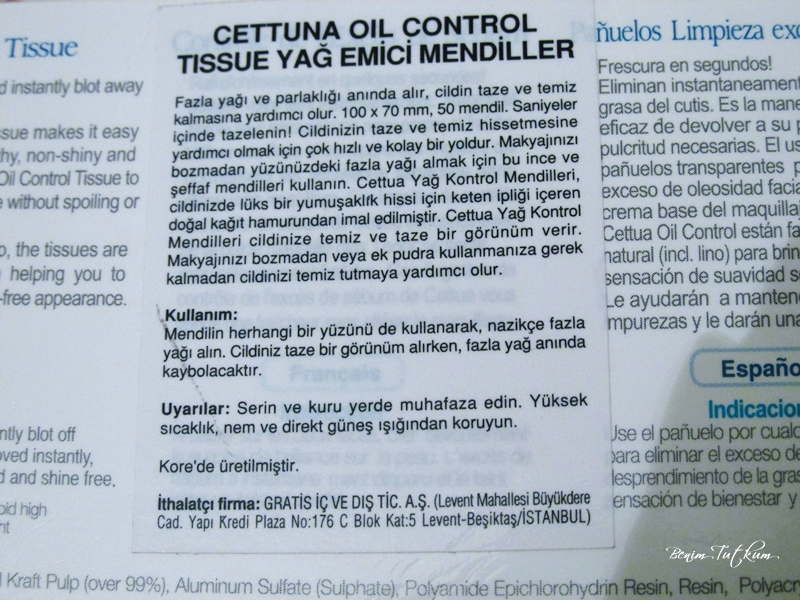Cettua Yağ Emici Mendil ( Cettua Oil Control Tissue )