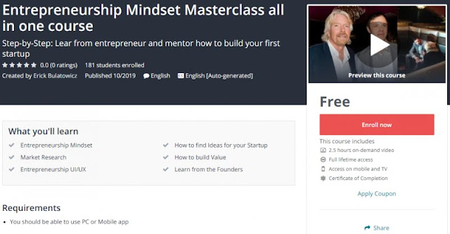 [100% Free] Entrepreneurship Mindset Masterclass all in one course